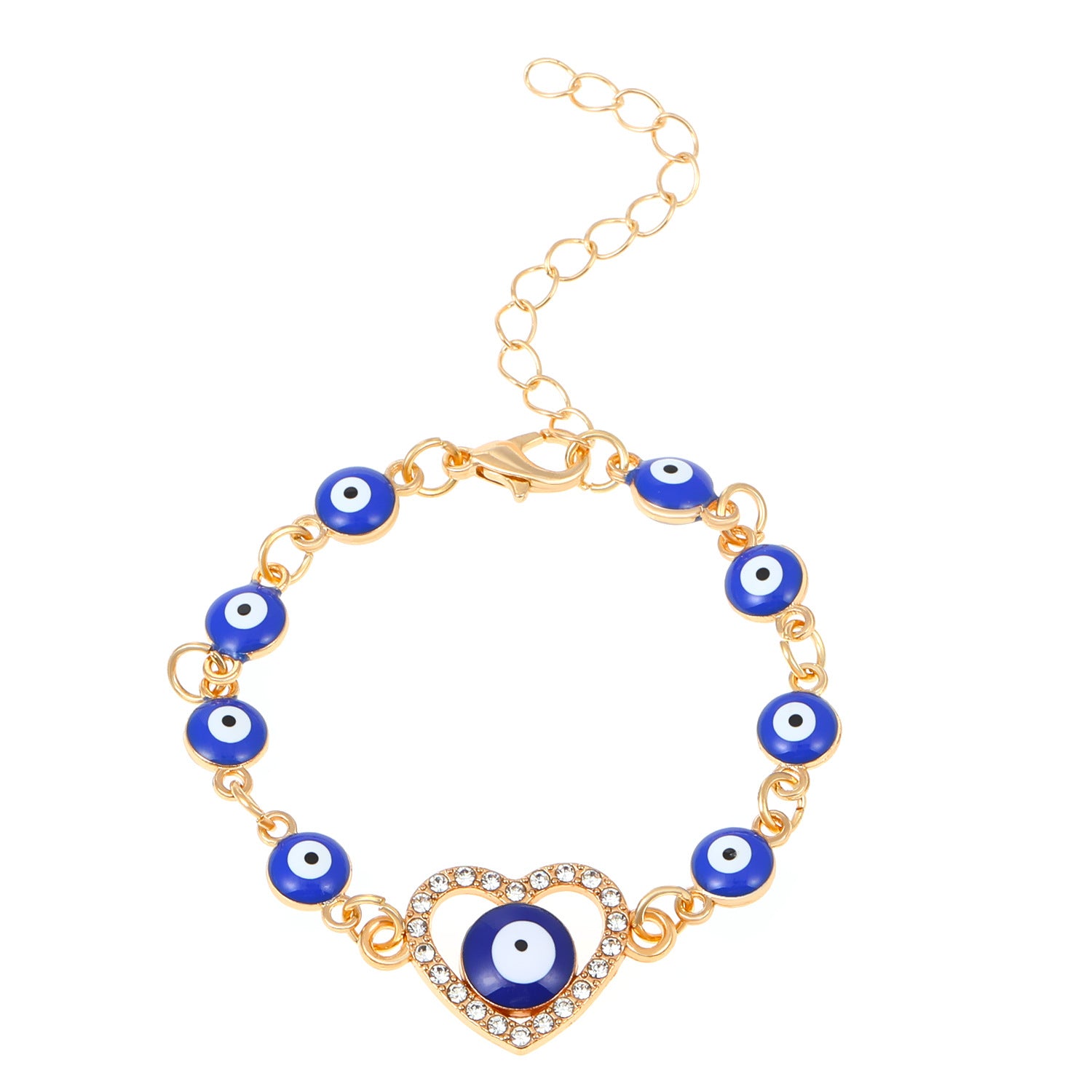 Wholesale Devil's Eye Hollow Diamond Heart Drip Oil Eye Alloy Bracelet